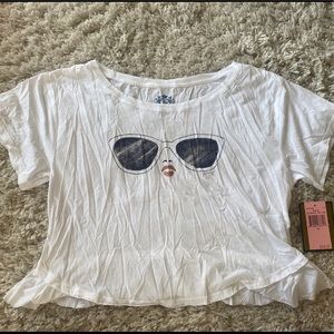 White Juicy Couture Crop Graphic Tee with Ruffle